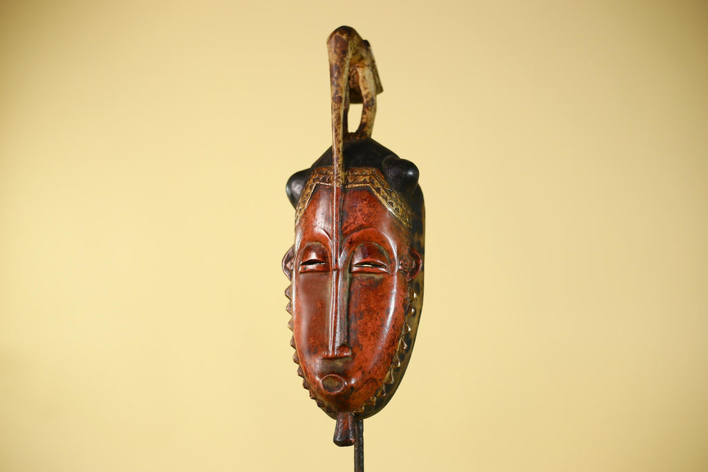 Vintage African Baule Mask With Bird Crest-Hand Carved Wooden Tribal Art-G6148