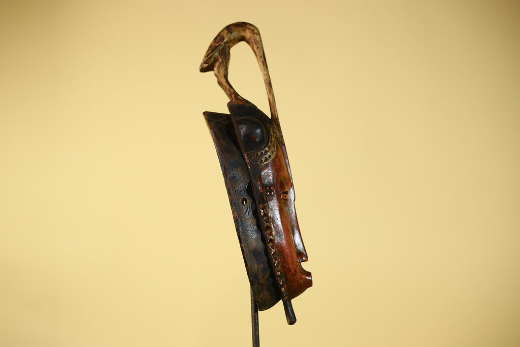 Vintage African Baule Mask With Bird Crest-Hand Carved Wooden Tribal Art-G6148