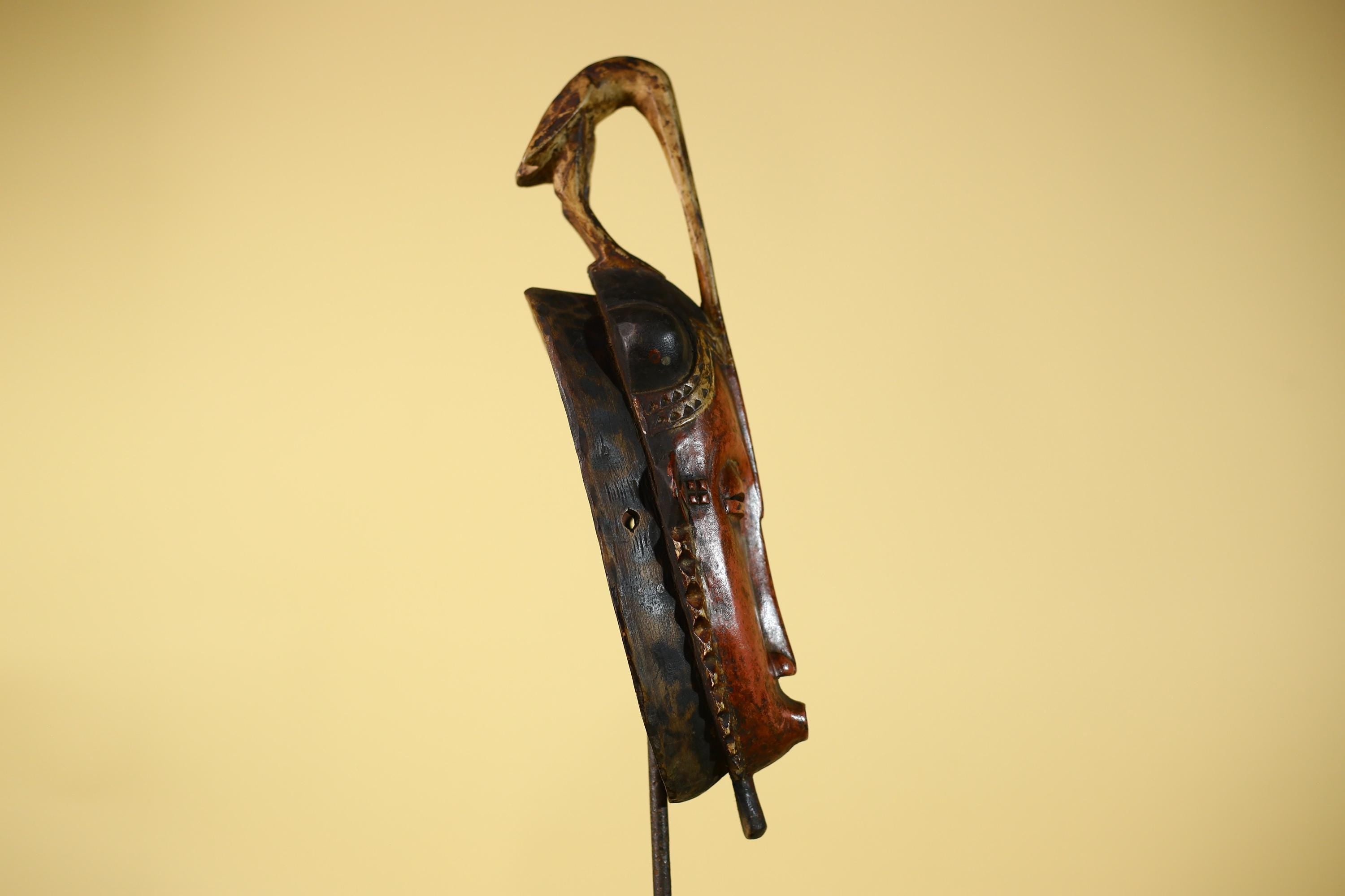 Vintage African Baule Mask With Bird Crest-Hand Carved Wooden Tribal Art-G6148