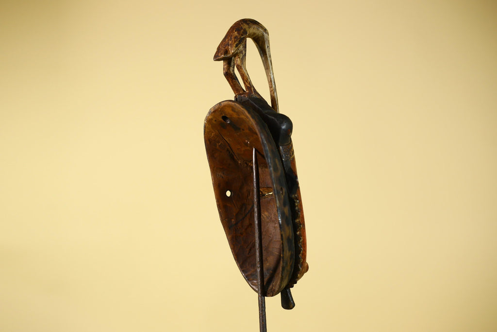 Vintage African Baule Mask With Bird Crest-Hand Carved Wooden Tribal Art-G6148