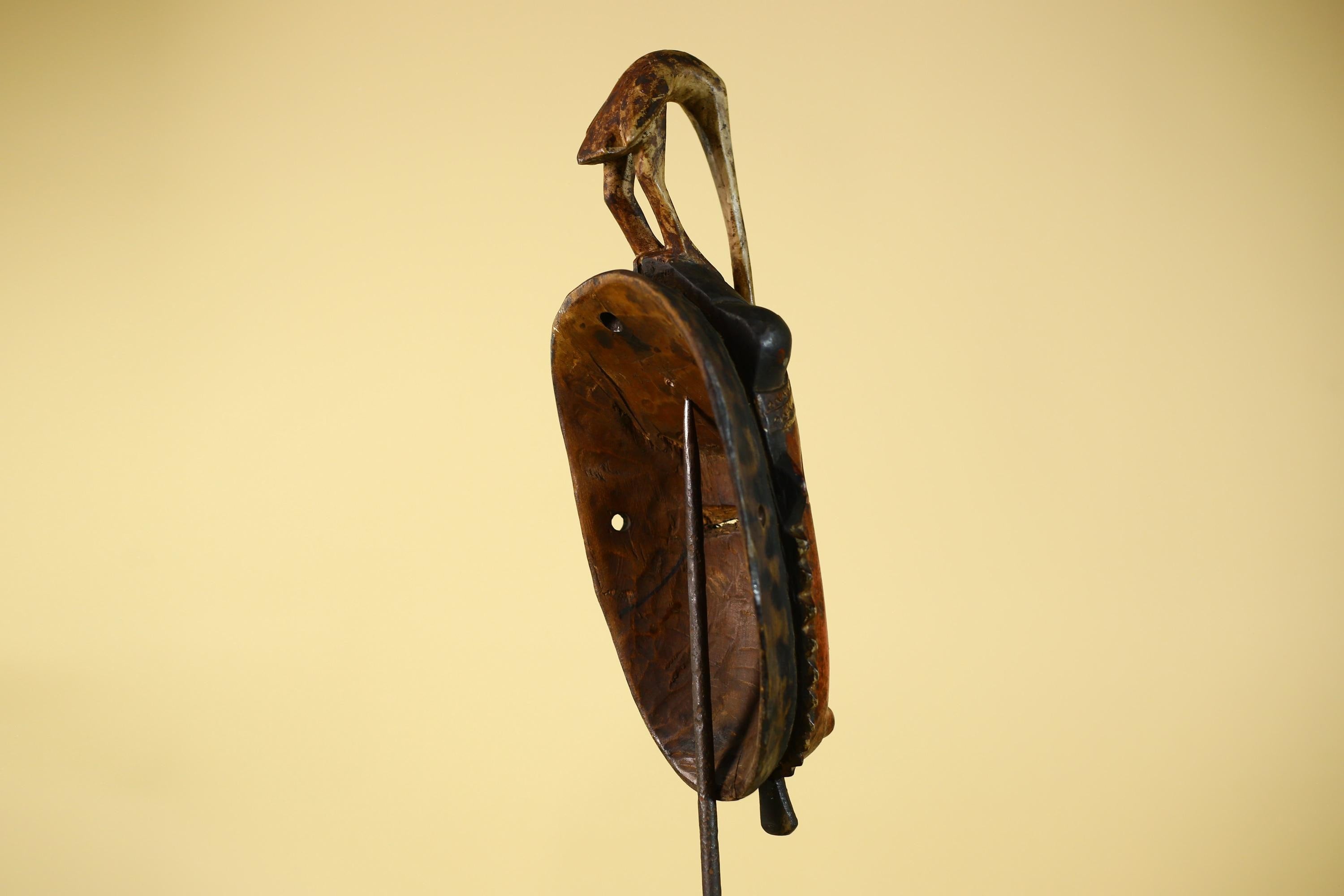 Vintage African Baule Mask With Bird Crest-Hand Carved Wooden Tribal Art-G6148
