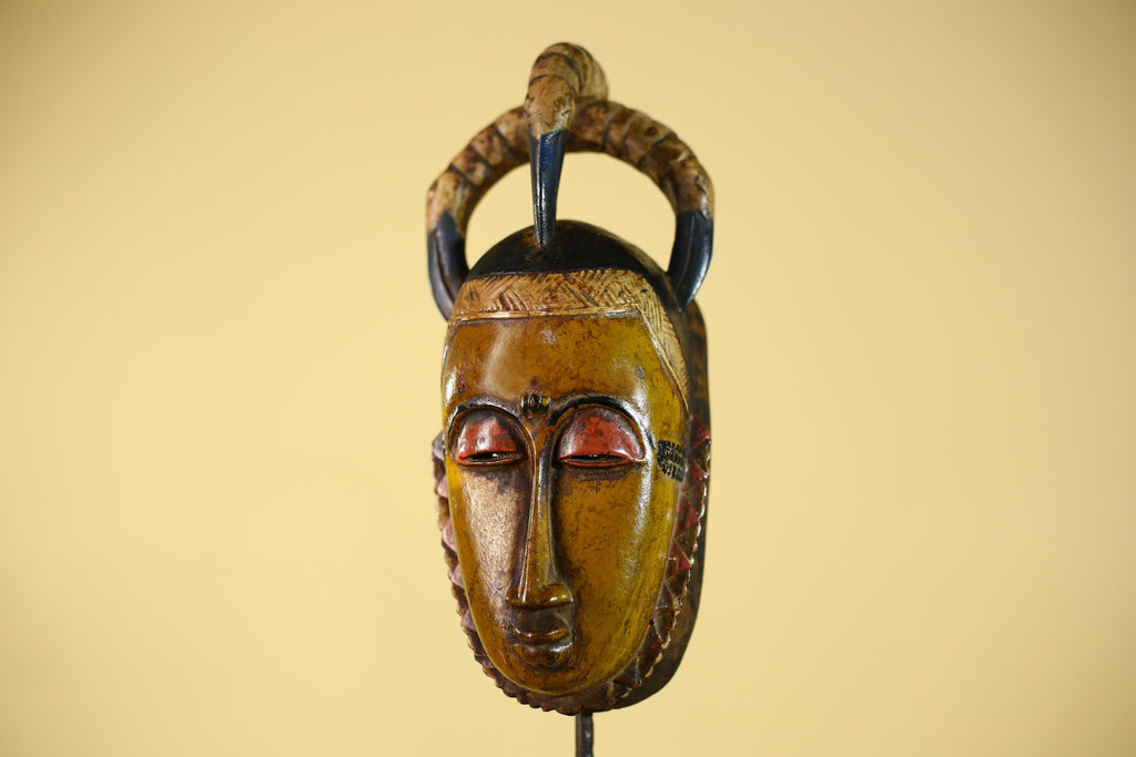 African Mask with Bird Crest - Hand Carved Wooden Tribal Wall Art-G6149