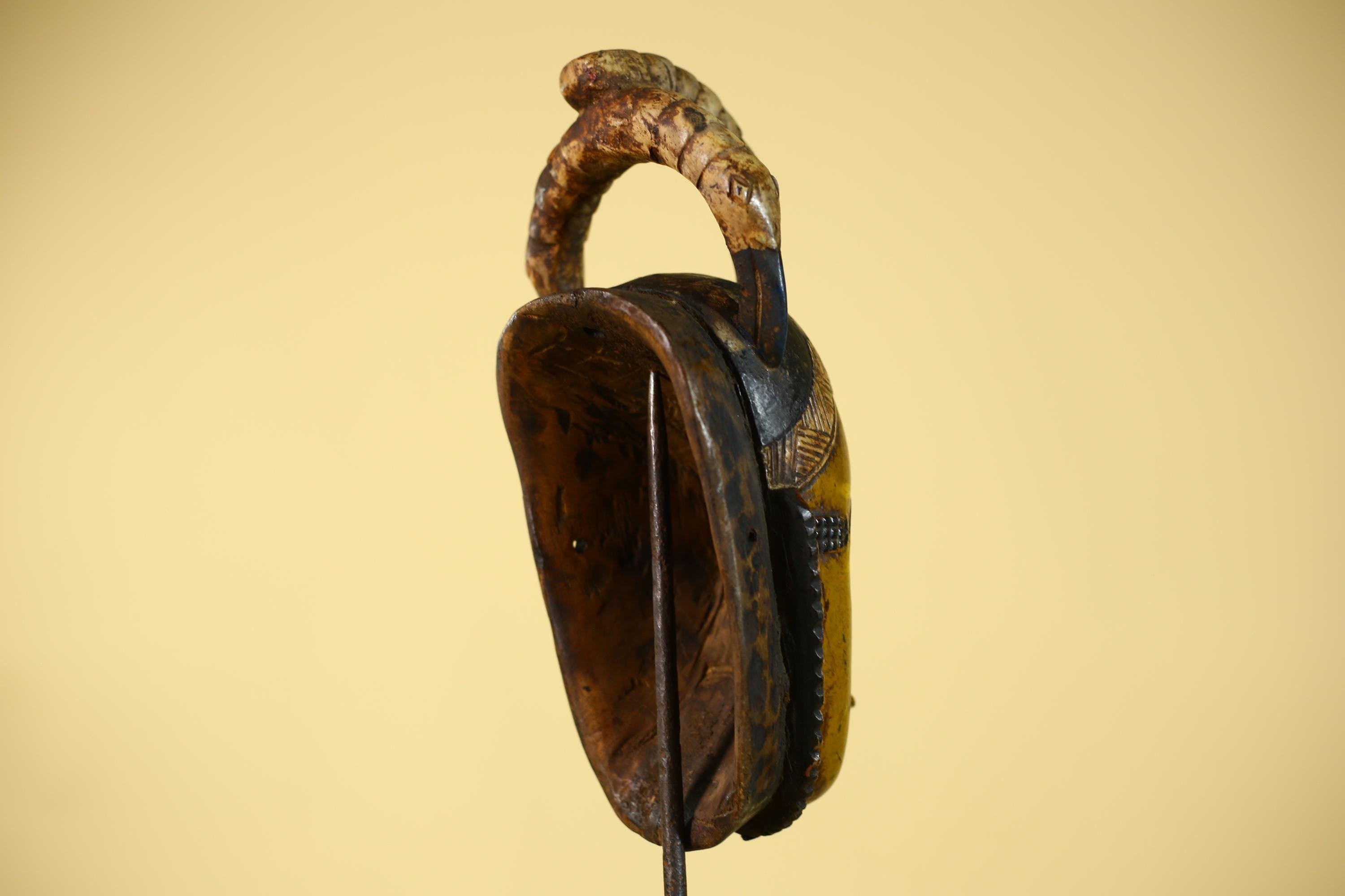 African Mask with Bird Crest - Hand Carved Wooden Tribal Wall Art-G6149