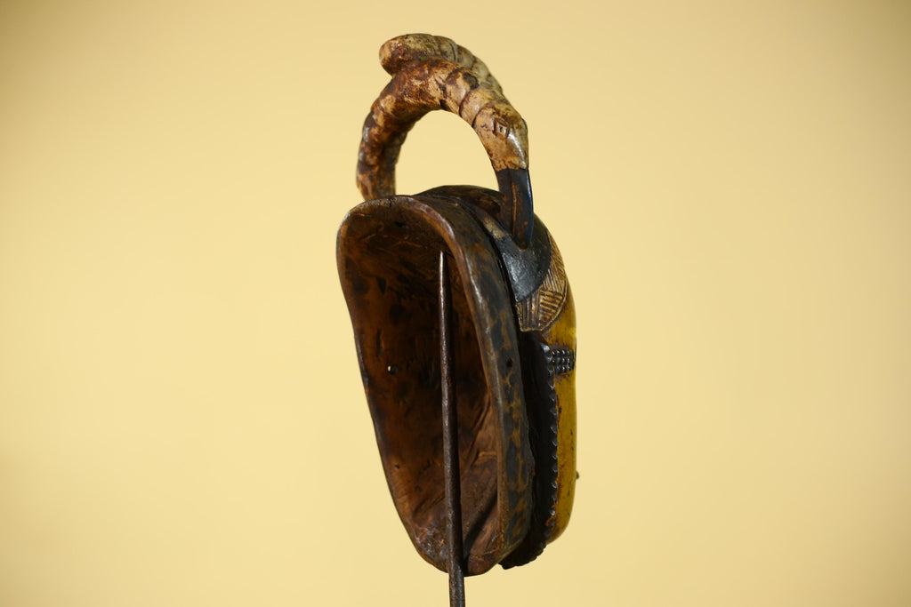 African Mask with Bird Crest - Hand Carved Wooden Tribal Wall Art-G6149