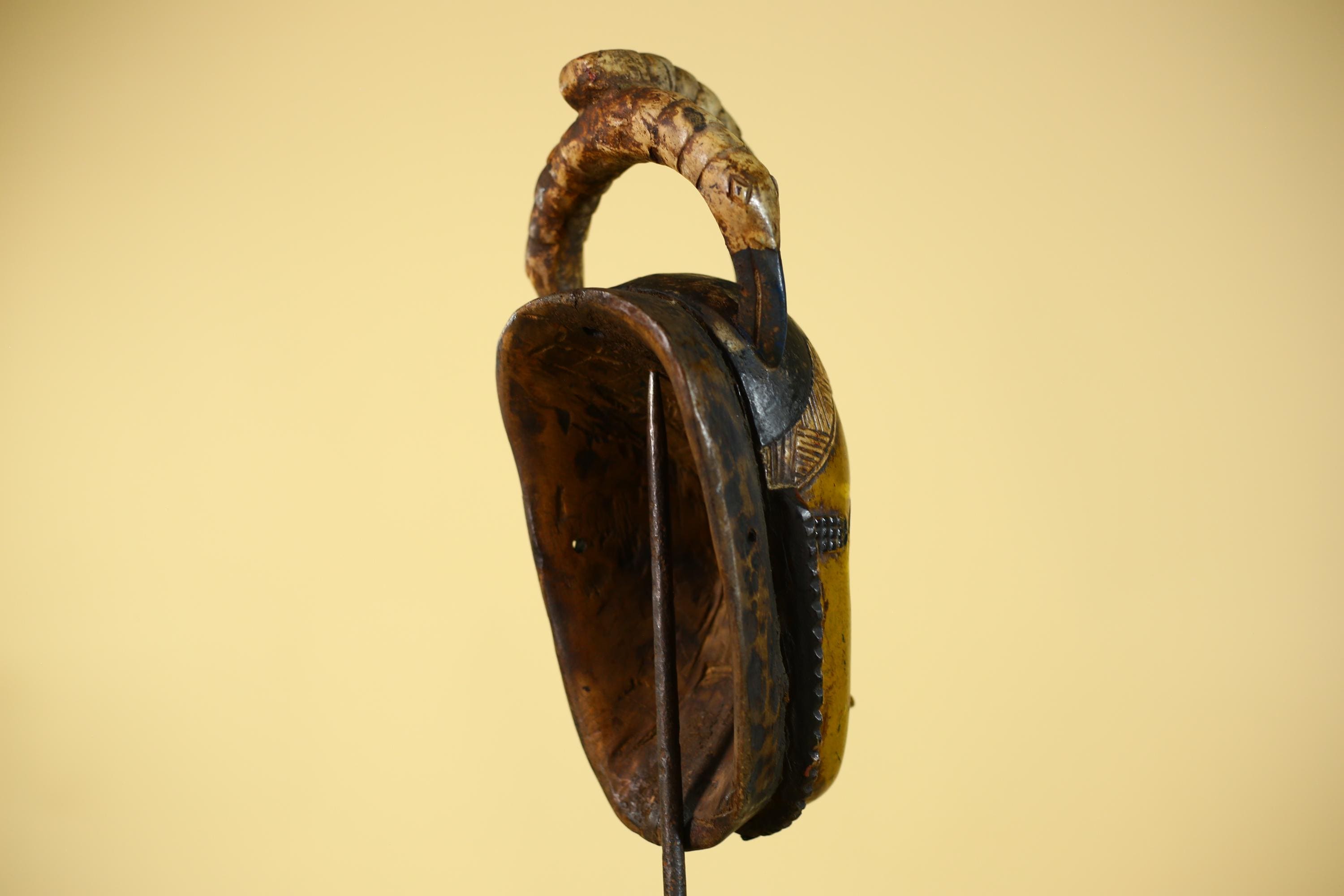 African Mask with Bird Crest - Hand Carved Wooden Tribal Wall Art-G6149