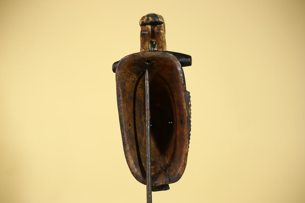 African Wooden Baule Mask with Horned Headdress – Hand Carved Tribal Art-G6150