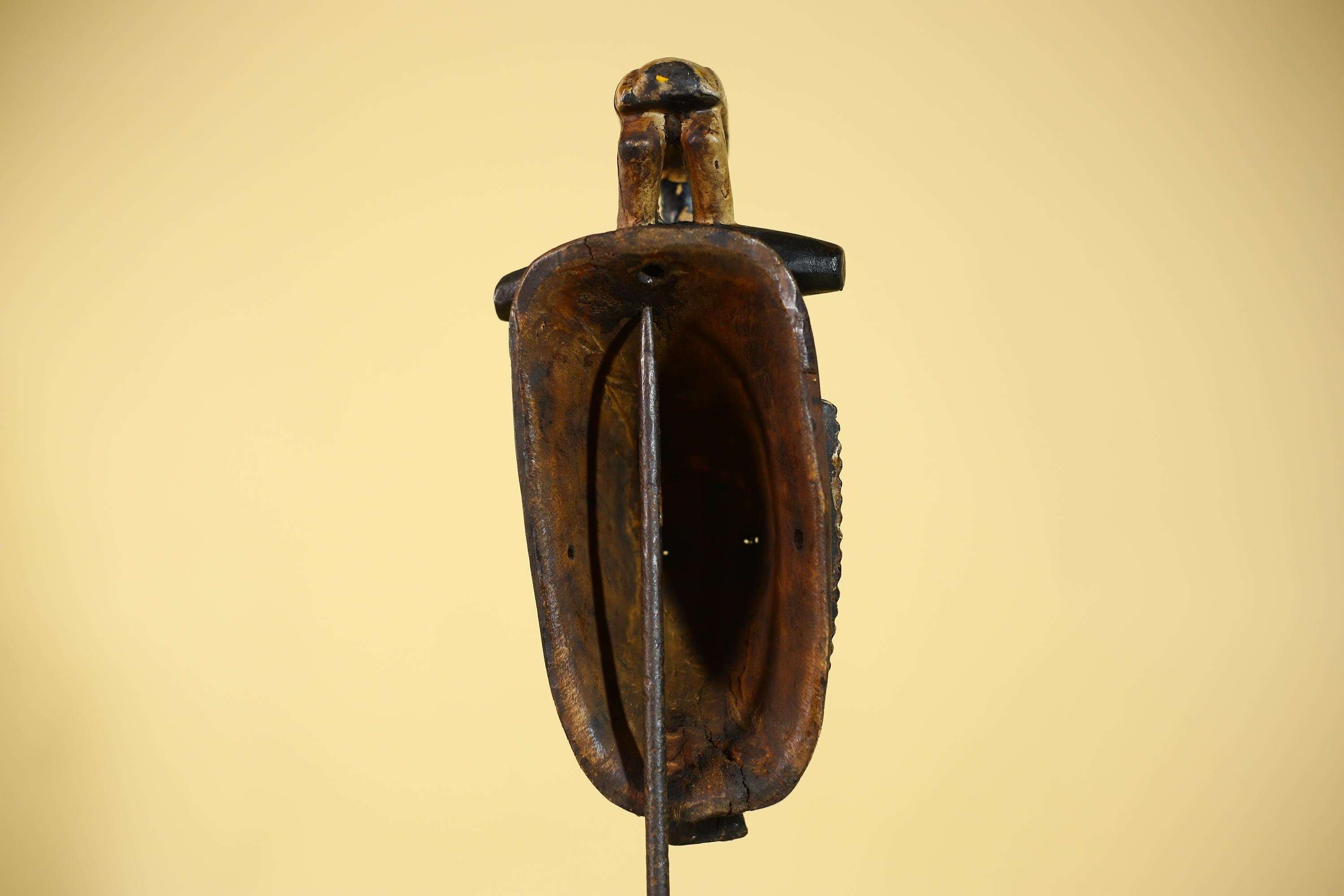 African Wooden Baule Mask with Horned Headdress – Hand Carved Tribal Art-G6150