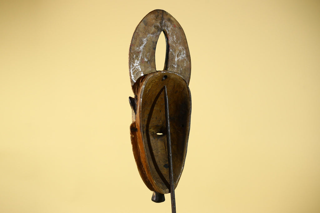 African Wooden Guro Mask with Elongated Face and Carved Tribal Headdress-G6151