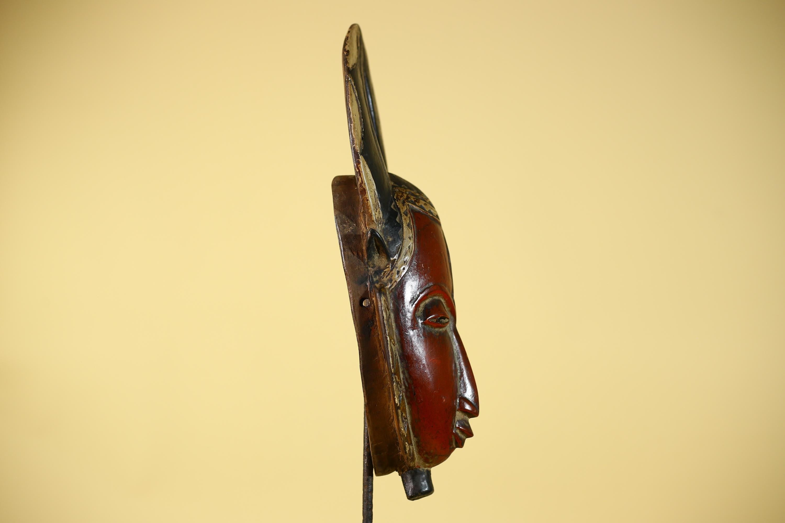 African Wooden Guro Mask with Elongated Face and Carved Tribal Headdress-G6151