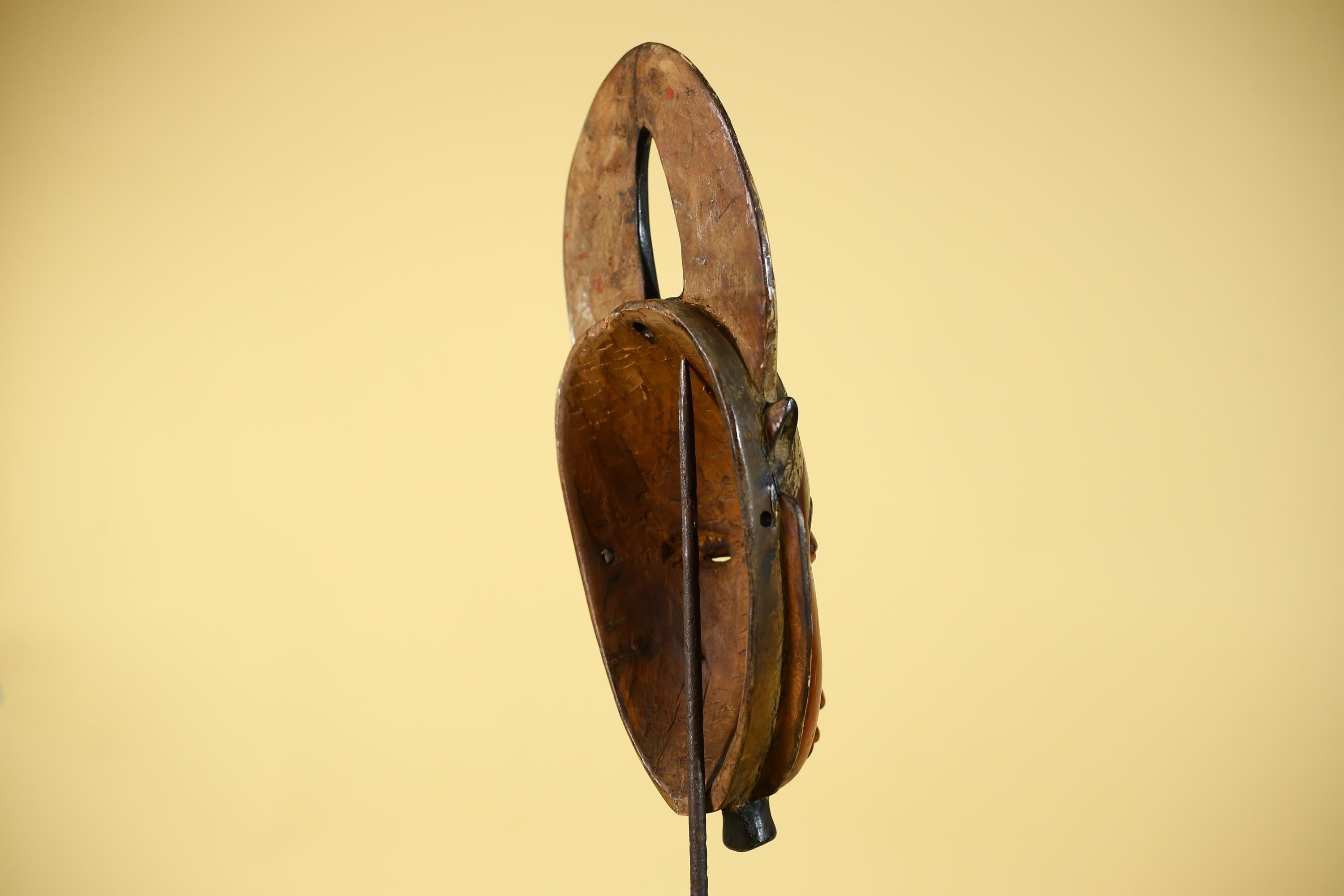 African Wooden Guro Mask with Elongated Face and Carved Tribal Headdress-G6151