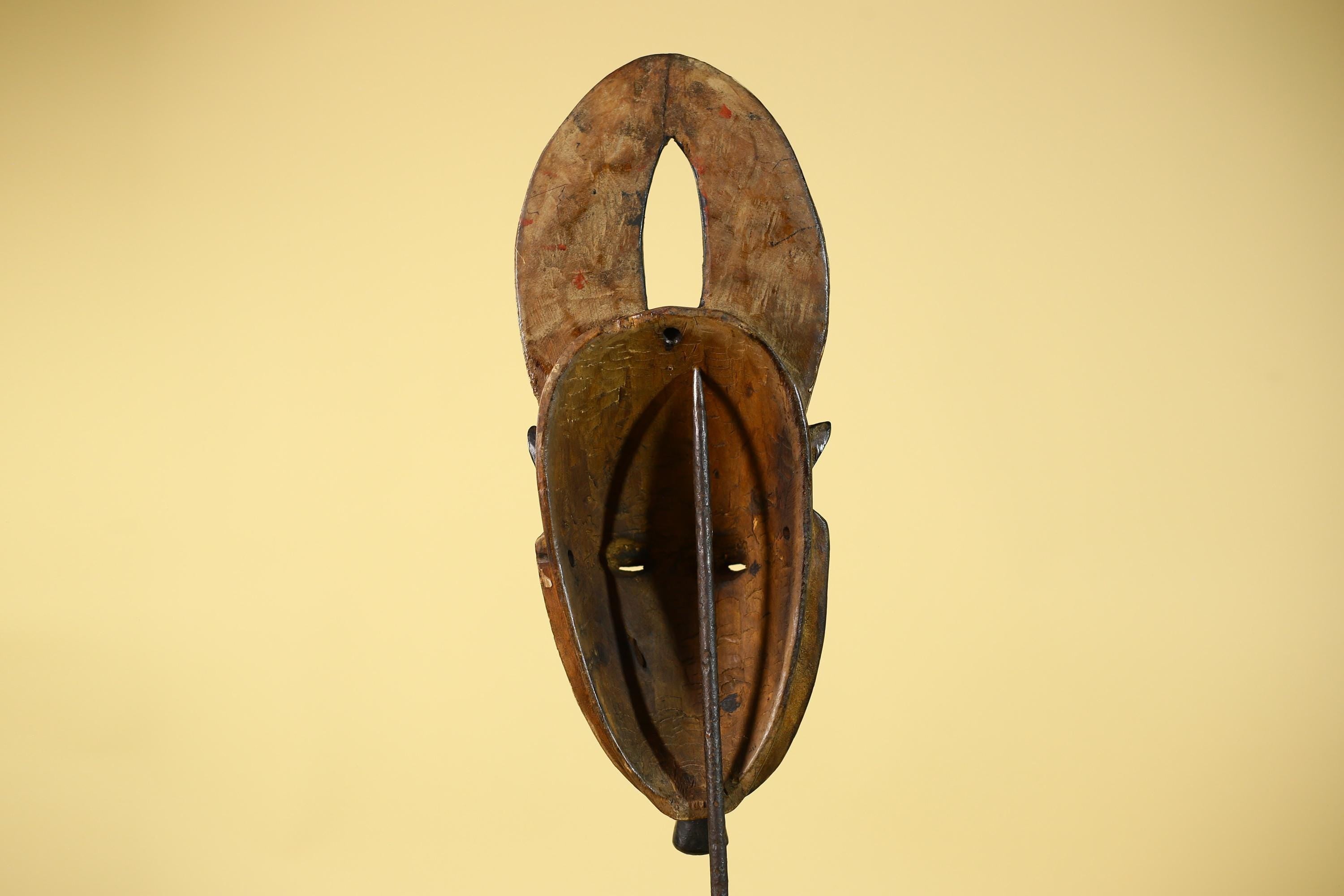 African Wooden Guro Mask with Elongated Face and Carved Tribal Headdress-G6151