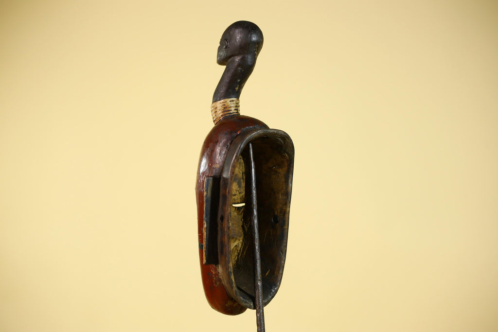 African Wooden Guro Mask with Elongated Face and Traditional Carved Details-G6152