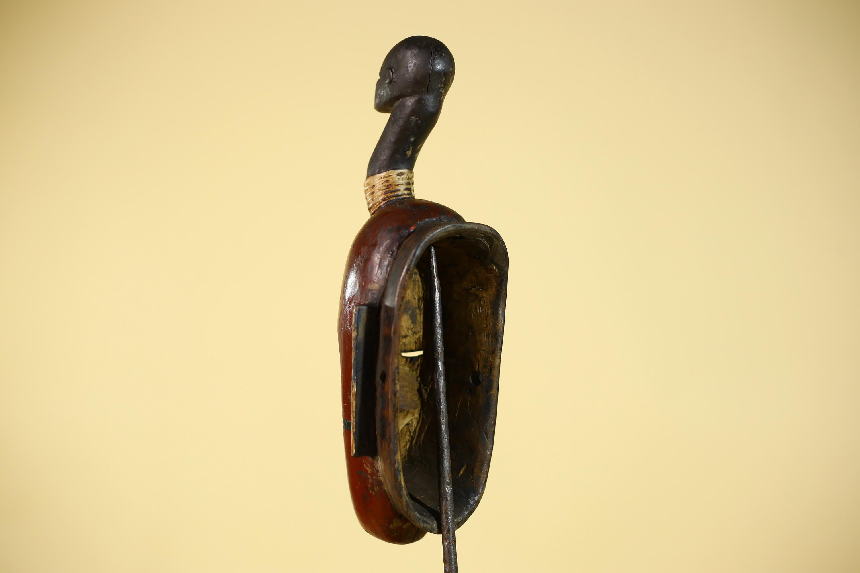 African Wooden Guro Mask with Elongated Face and Traditional Carved Details-G6152