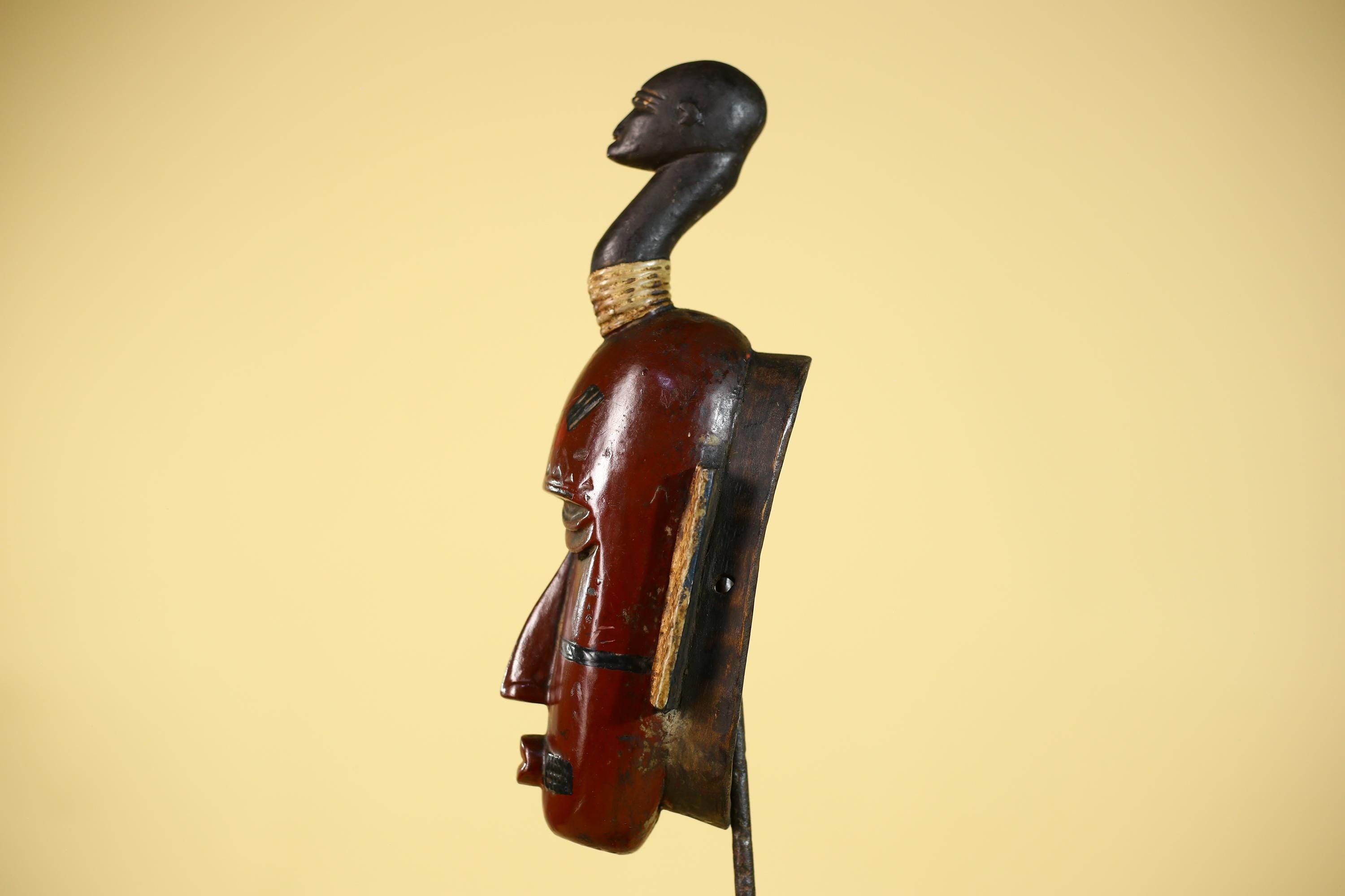 African Wooden Guro Mask with Elongated Face and Traditional Carved Details-G6152