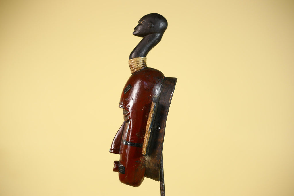 African Wooden Guro Mask with Elongated Face and Traditional Carved Details-G6152