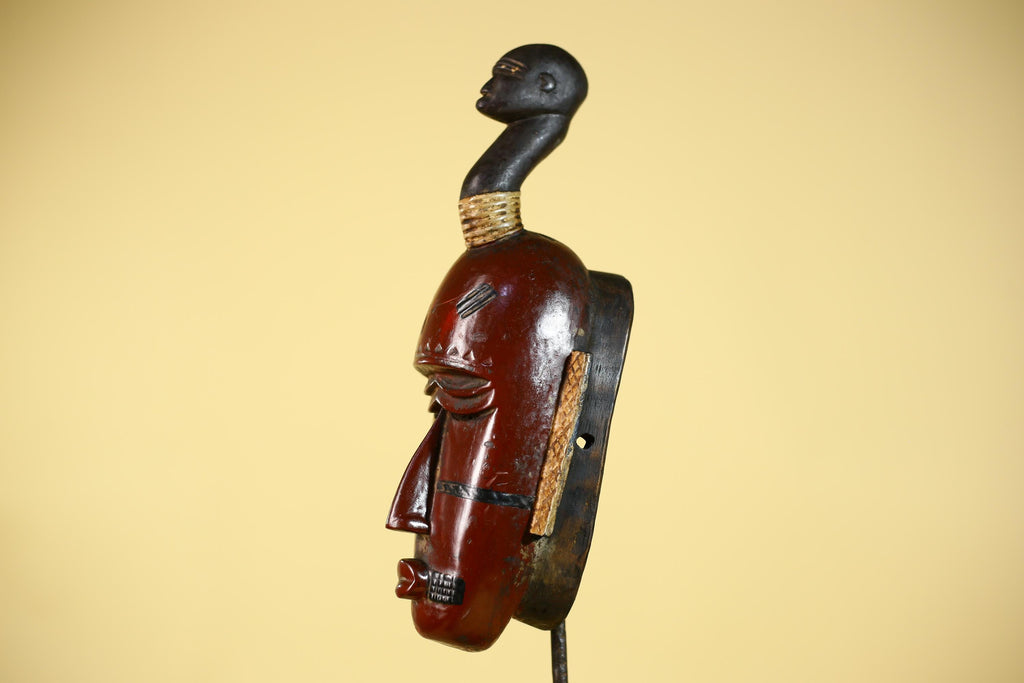 African Wooden Guro Mask with Elongated Face and Traditional Carved Details-G6152