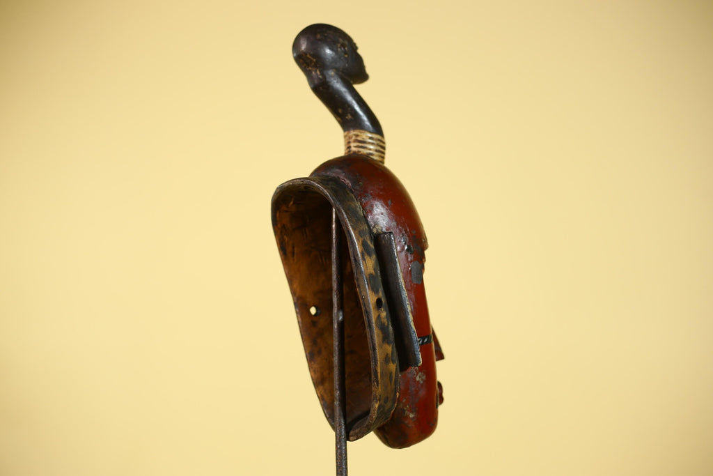African Wooden Guro Mask with Elongated Face and Traditional Carved Details-G6152