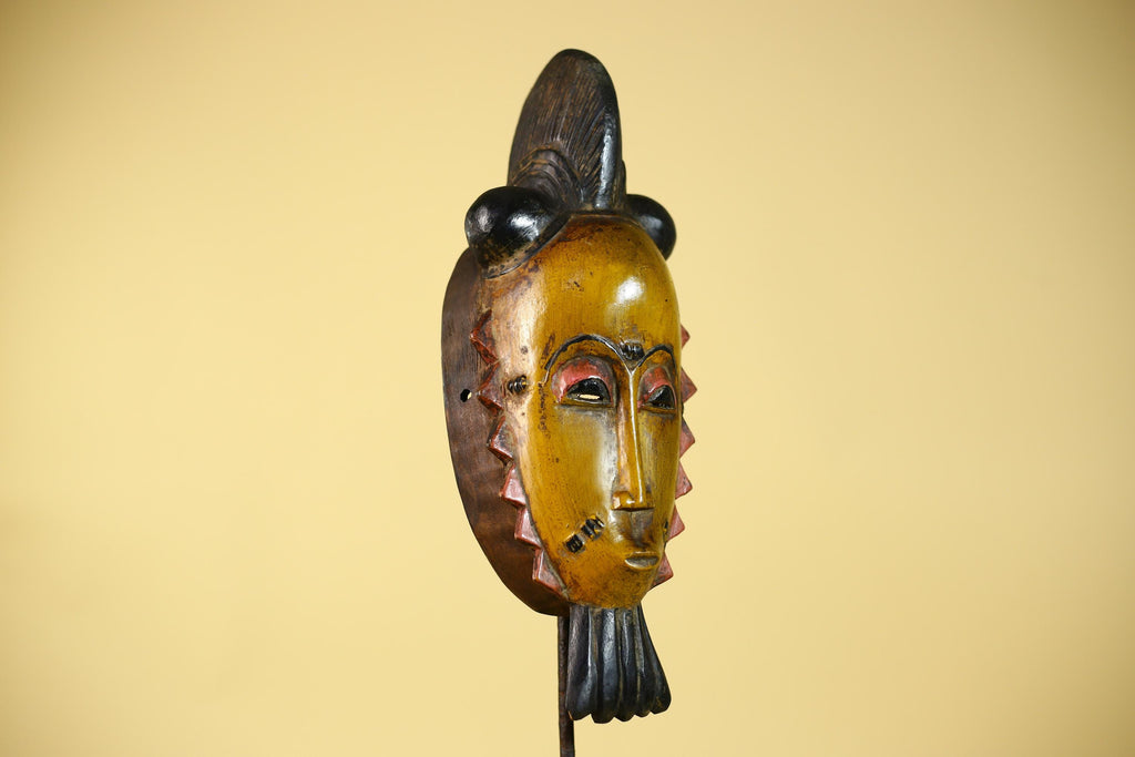 African Wooden Mask with Elongated Face – Baule Style Tribal Art-G6153