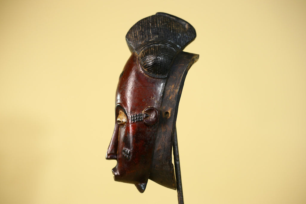 African Mask Wooden Baule Tribal Wall Art- Handmade African Sculpture-G6154