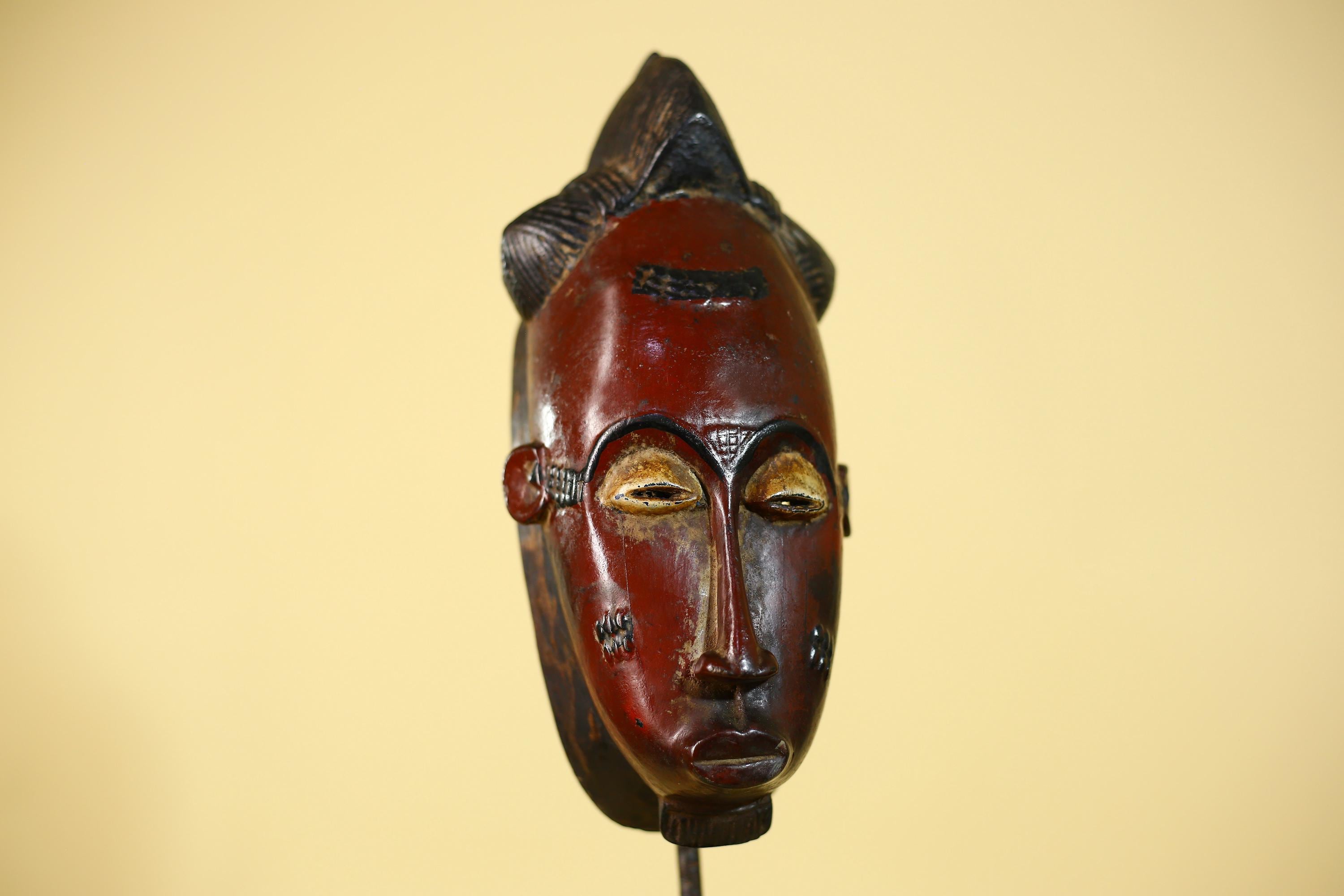 African Mask Wooden Baule Tribal Wall Art- Handmade African Sculpture-G6154