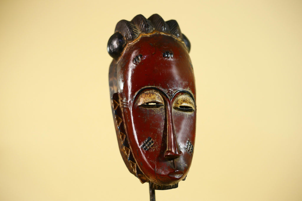 African Wooden Mask with Elongated Face – Baule Style Tribal Art-G6155