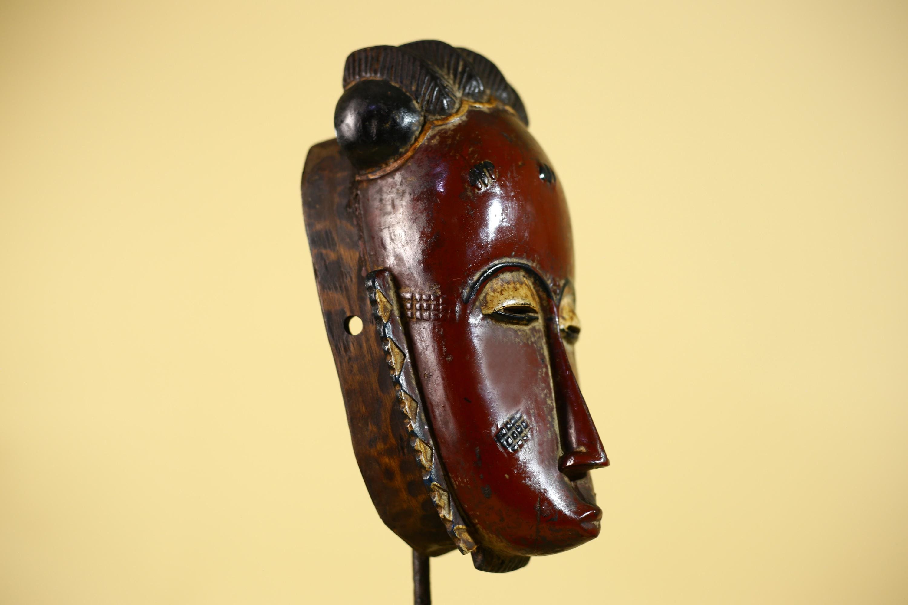 African Wooden Mask with Elongated Face – Baule Style Tribal Art-G6155