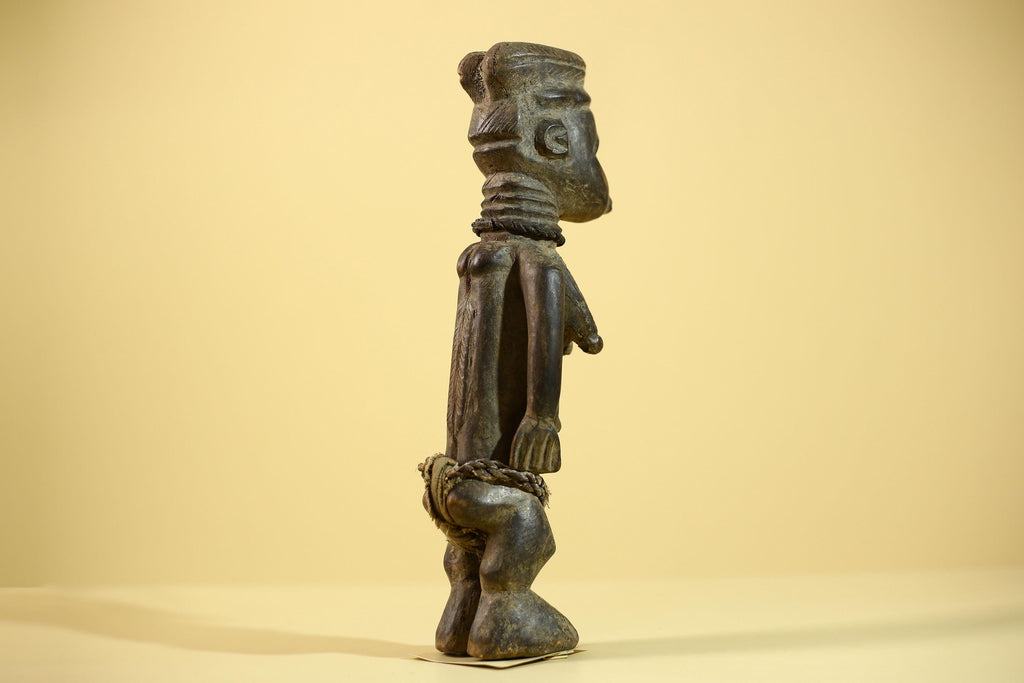 African Luba Statue Hand Carved Tribal Old Figure with Rope Details-G6045