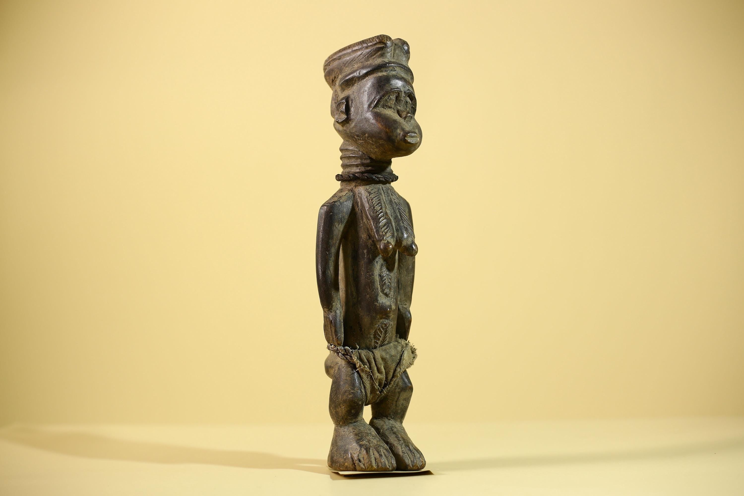 African Luba Statue Hand Carved Tribal Old Figure with Rope Details-G6045