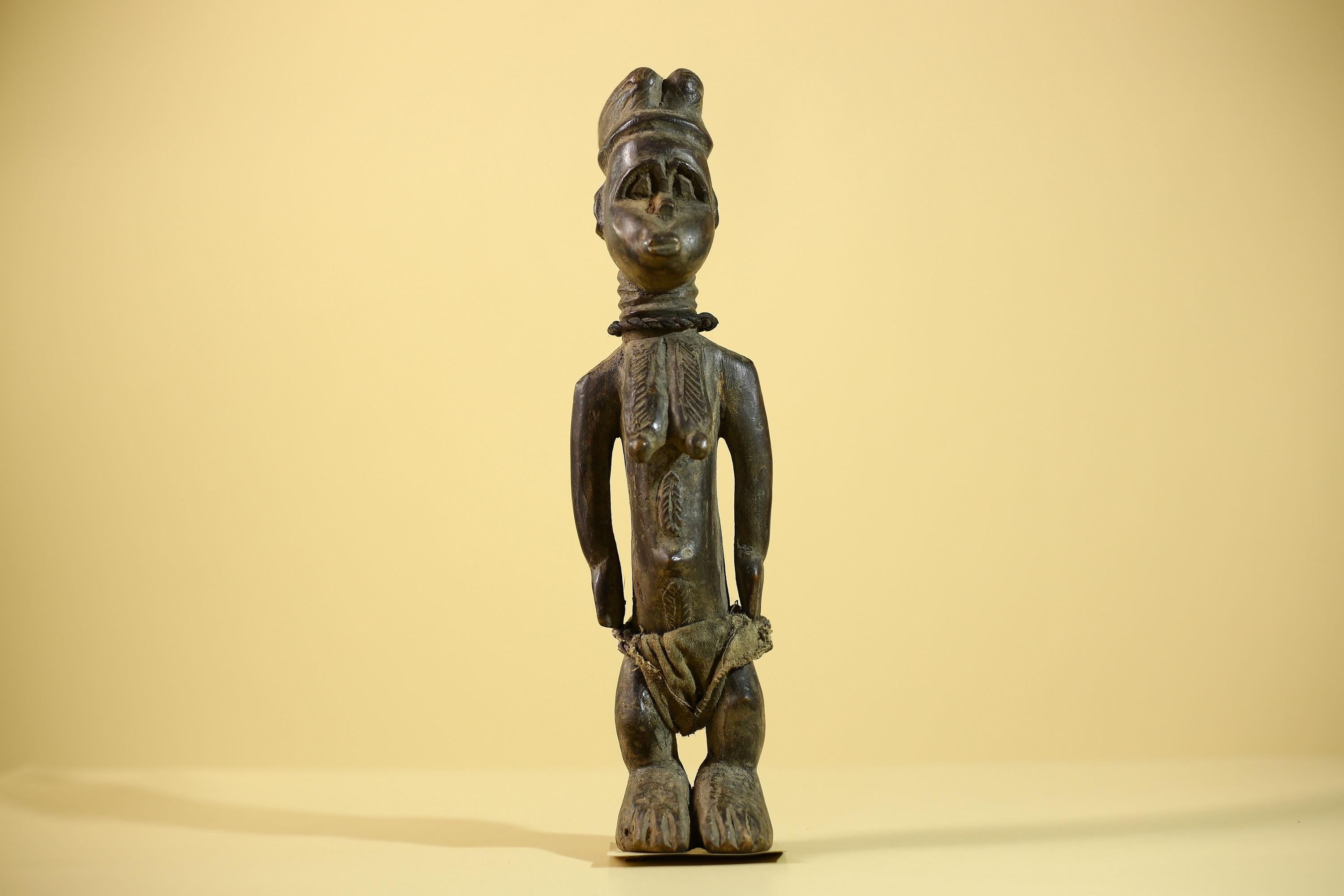 African Luba Statue Hand Carved Tribal Old Figure with Rope Details-G6045