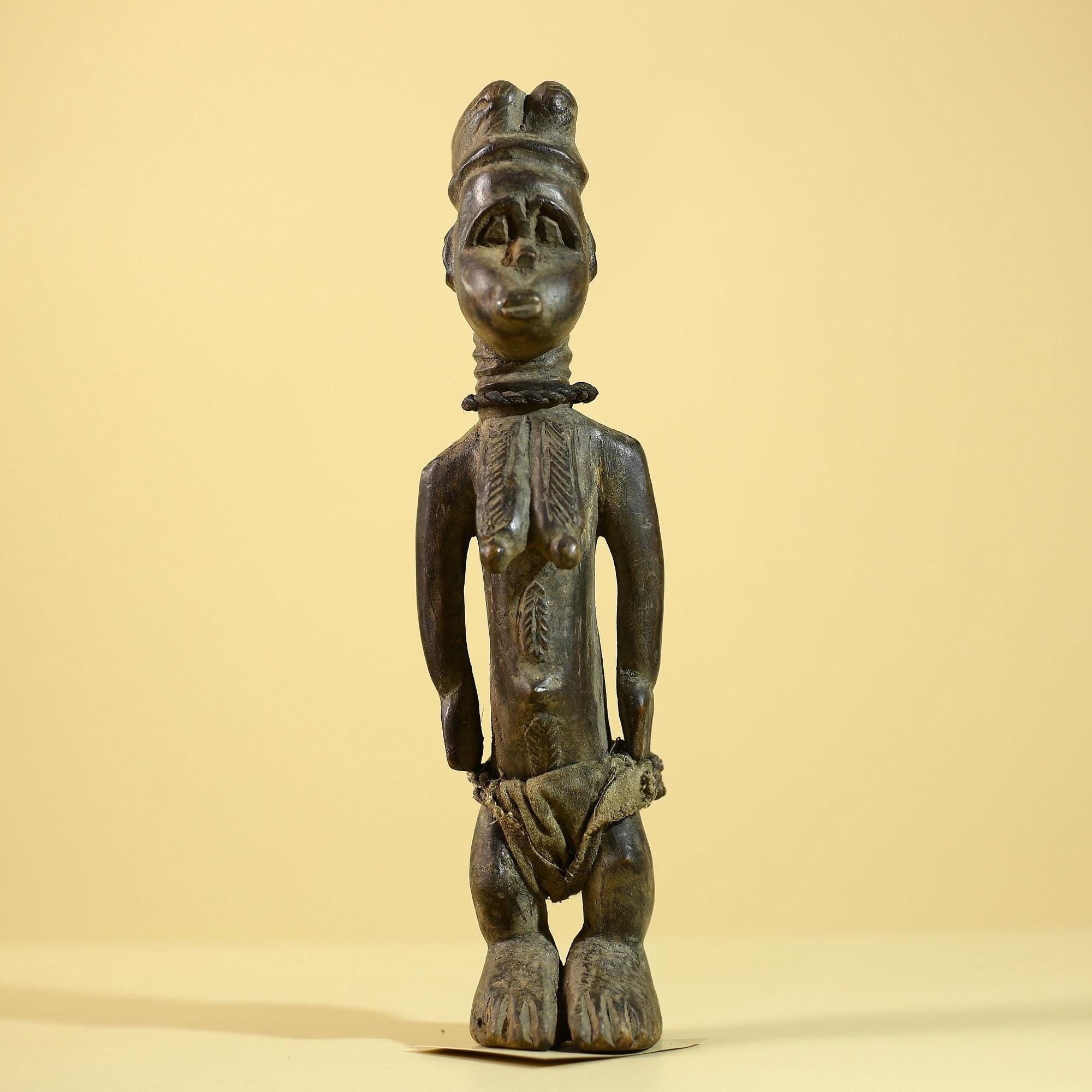 African Luba Statue Hand Carved Tribal Old Figure with Rope Details-G6045