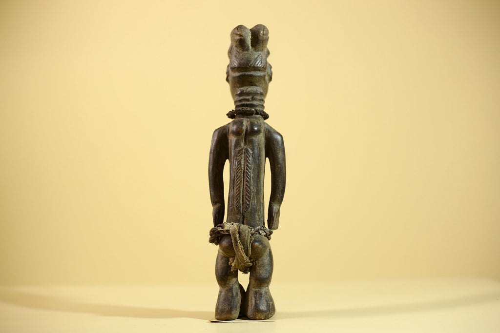 African Luba Statue Hand Carved Tribal Old Figure with Rope Details-G6045