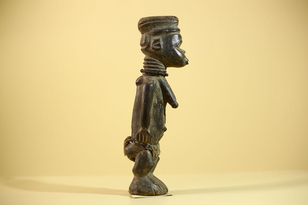 African Luba Statue Hand Carved Tribal Old Figure with Rope Details-G6045