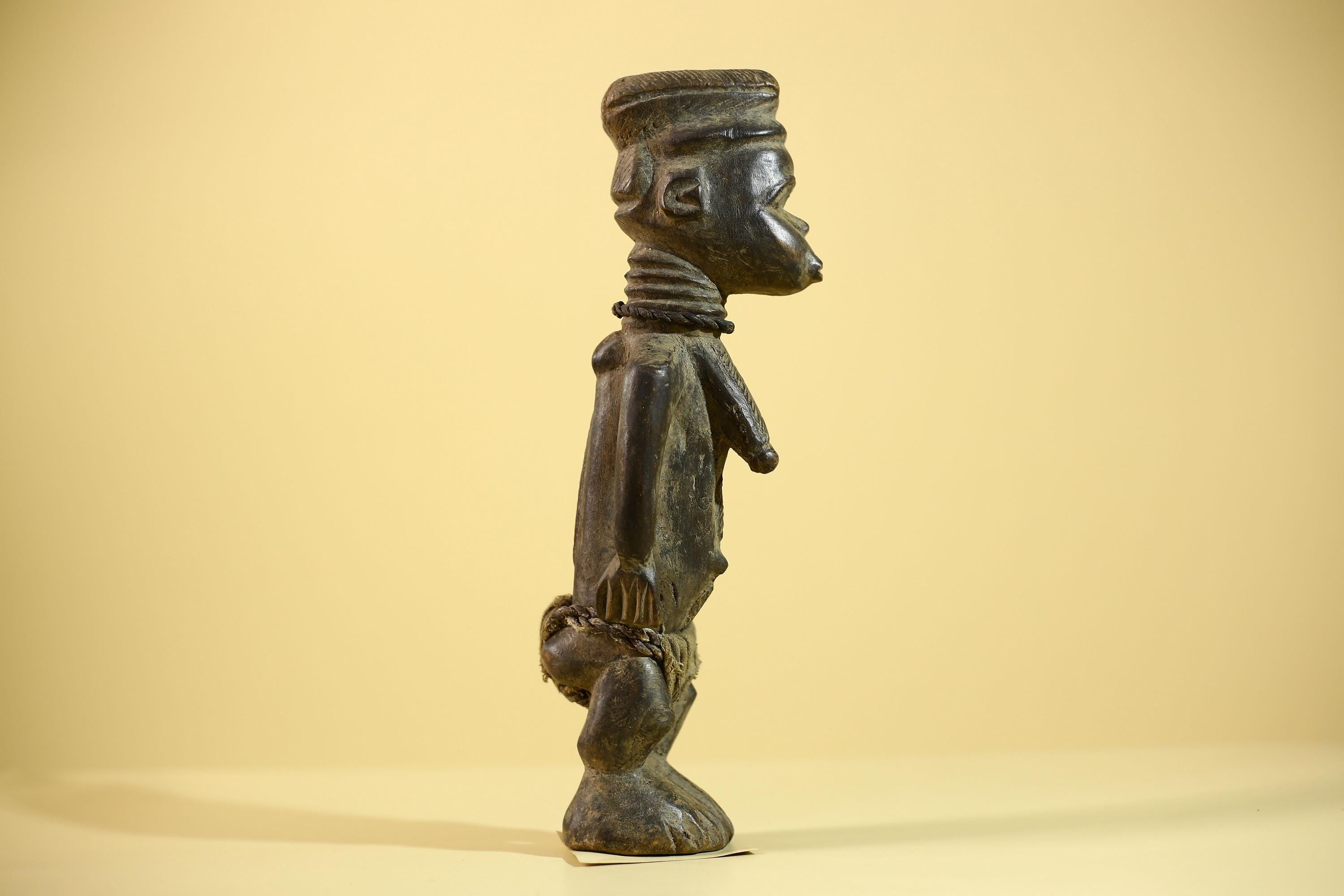 African Luba Statue Hand Carved Tribal Old Figure with Rope Details-G6045