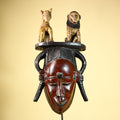 African Vintage Guro Mask with Two Animal Figures Hand Carved Tribal Art-G6046