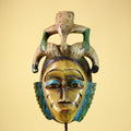 African Vintage Guro Mask with Horns & Carved Animal Top Tribal Art-G6050