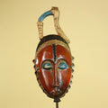African Wooden Mask Baule Style Horned Headdress Tribal Wall Art-G6157