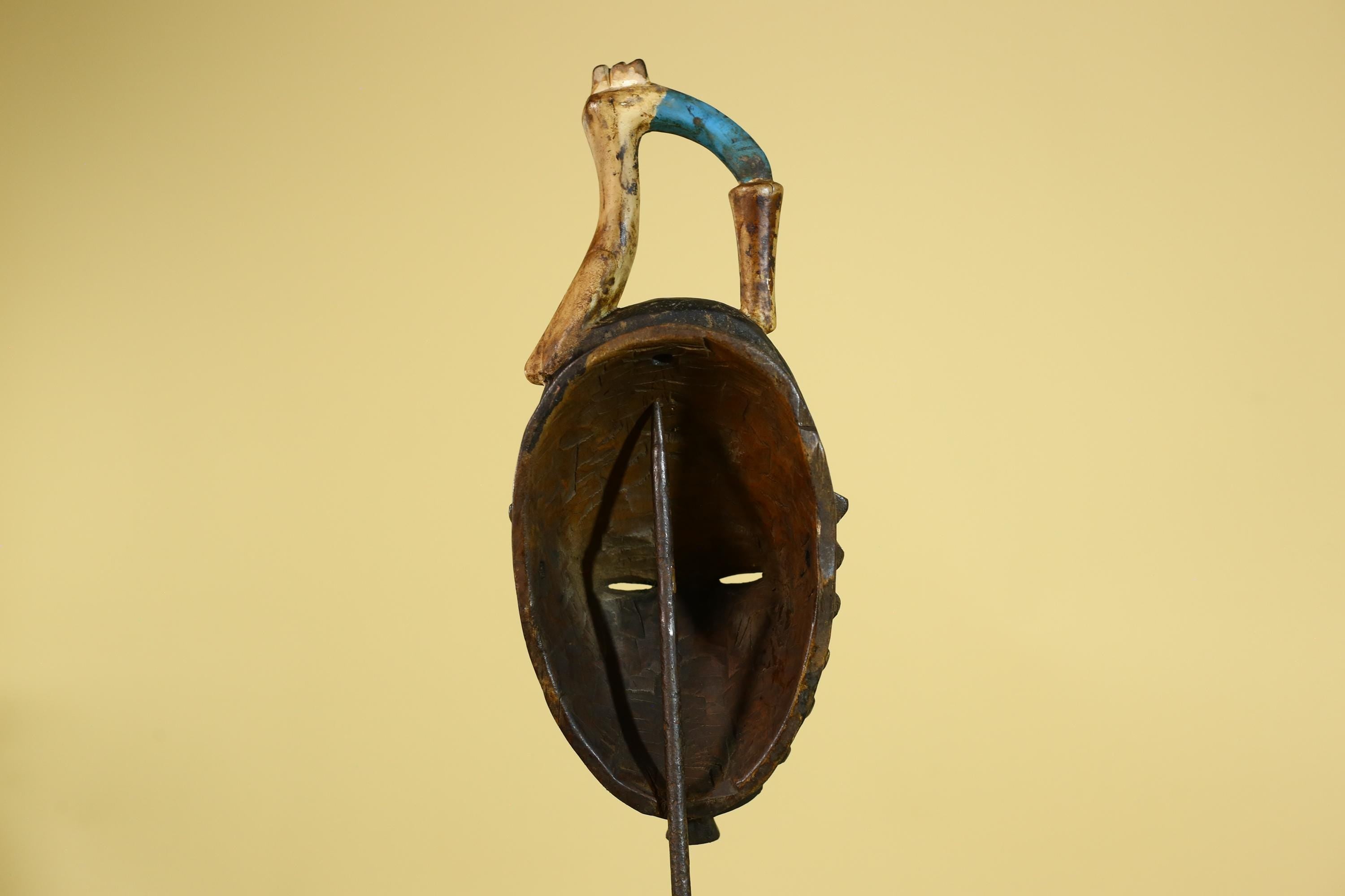 African Wooden Mask Baule Style Horned Headdress Tribal Wall Art-G6157