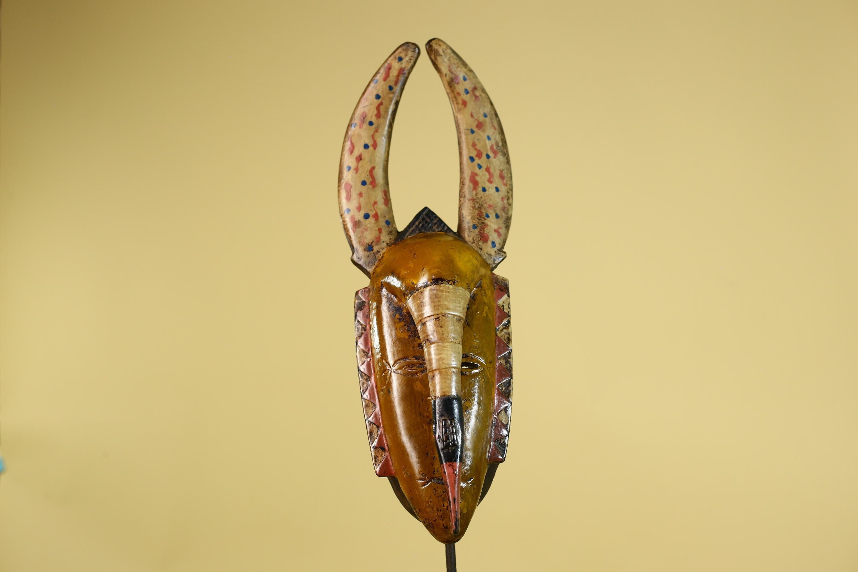 Baule African Mask Wooden Tribal Wall Art Vintage African Art-G6159