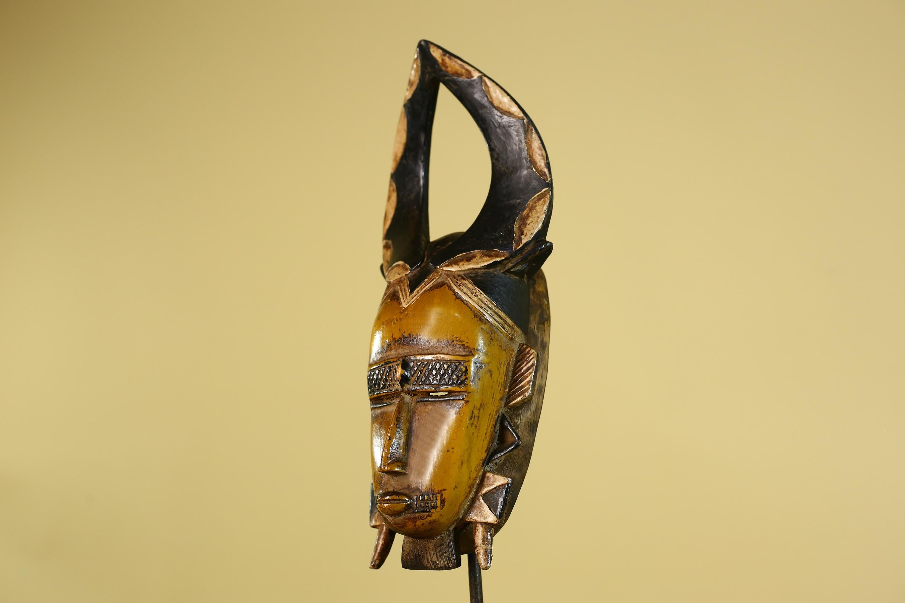 African Wooden Mask with Open Crest – Baule Style Tribal Wall Art-G6160
