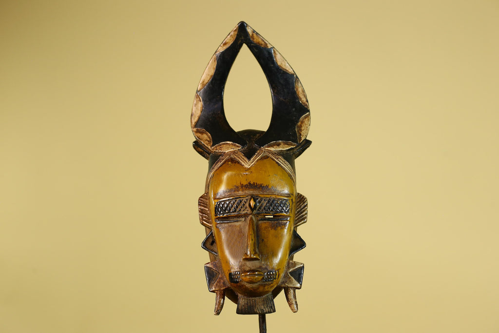 African Wooden Mask with Open Crest – Baule Style Tribal Wall Art-G6160