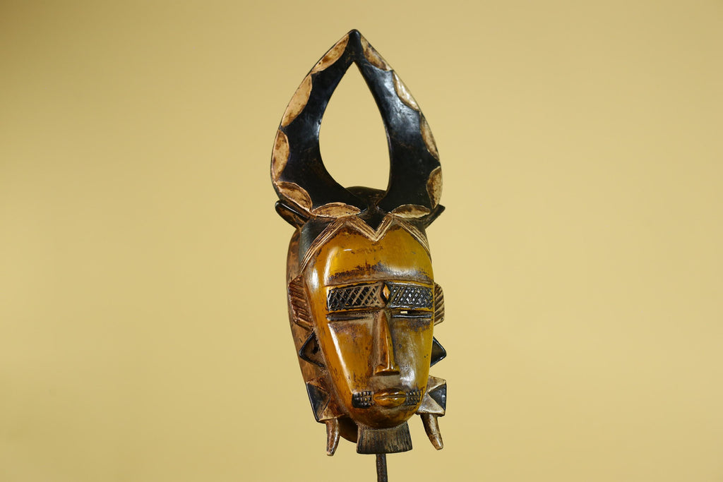 African Wooden Mask with Open Crest – Baule Style Tribal Wall Art-G6160