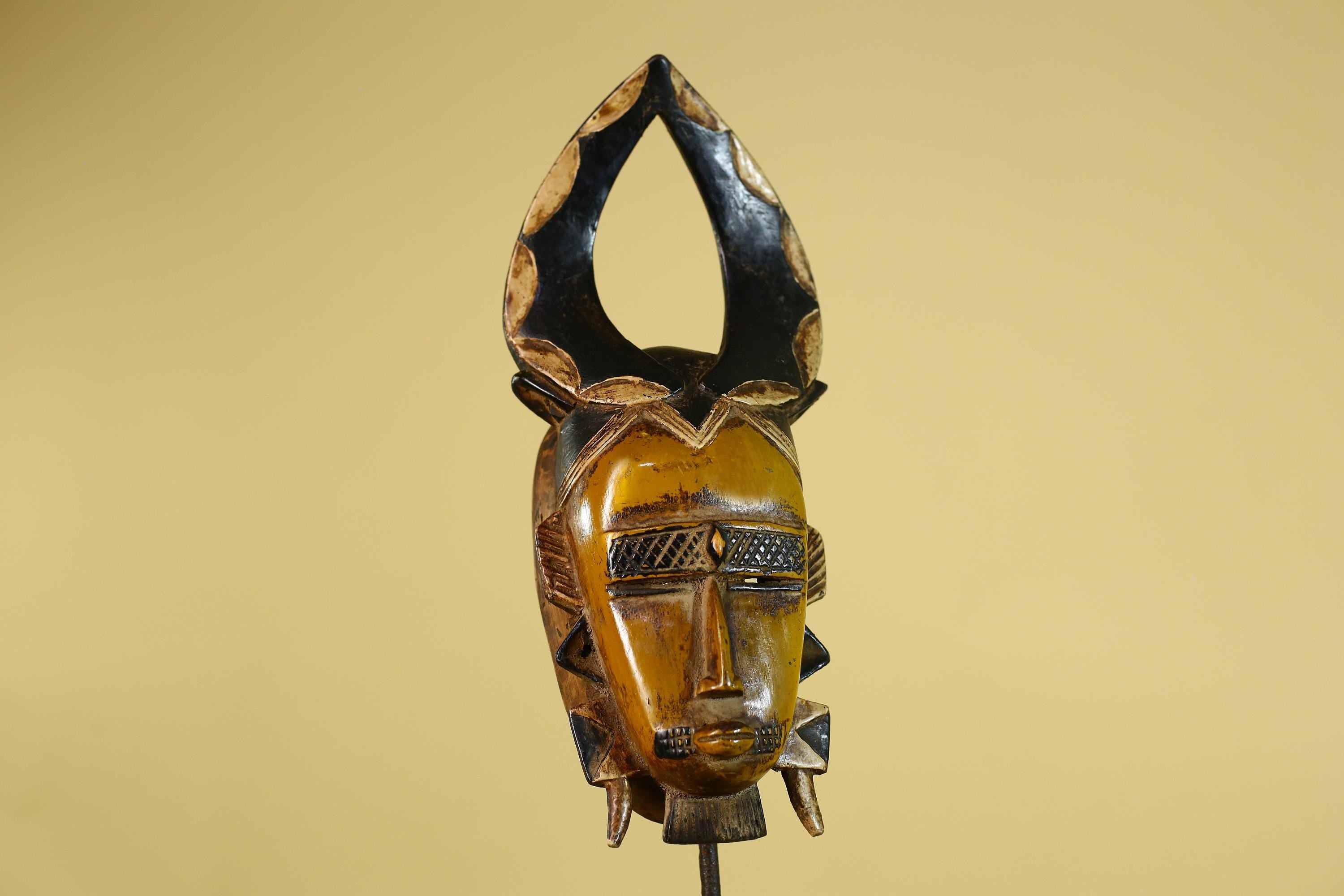 African Wooden Mask with Open Crest – Baule Style Tribal Wall Art-G6160