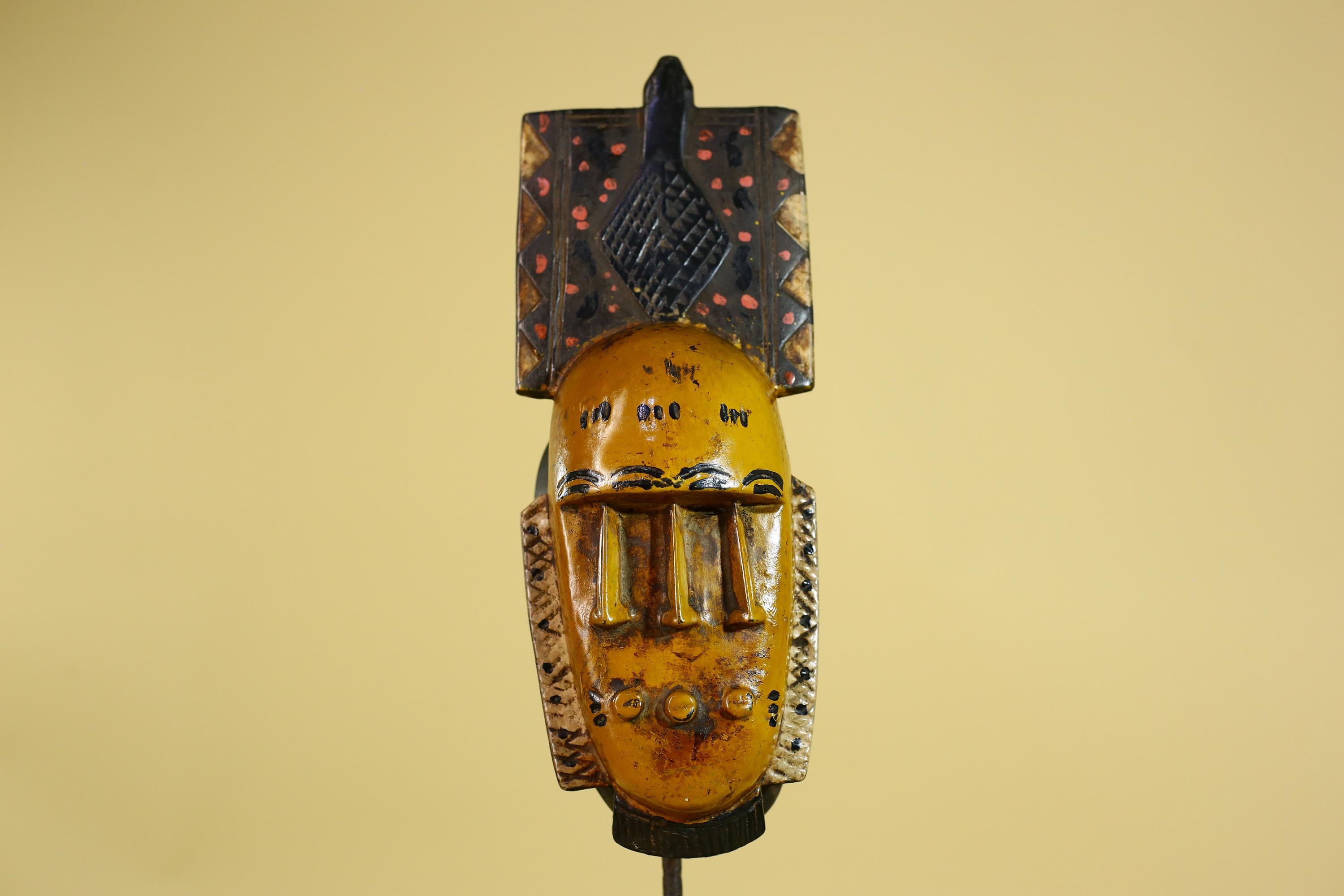 African Wooden Mask with Tall Crest – Baule Tribal Wall Art-G6161