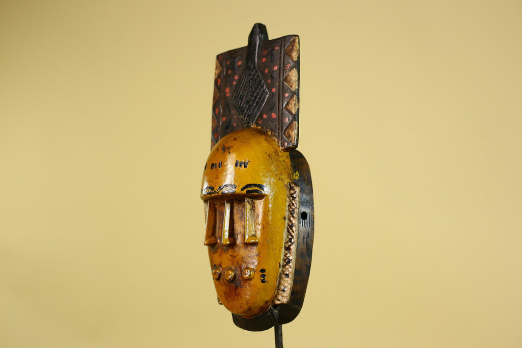 African Wooden Mask with Tall Crest – Baule Tribal Wall Art-G6161