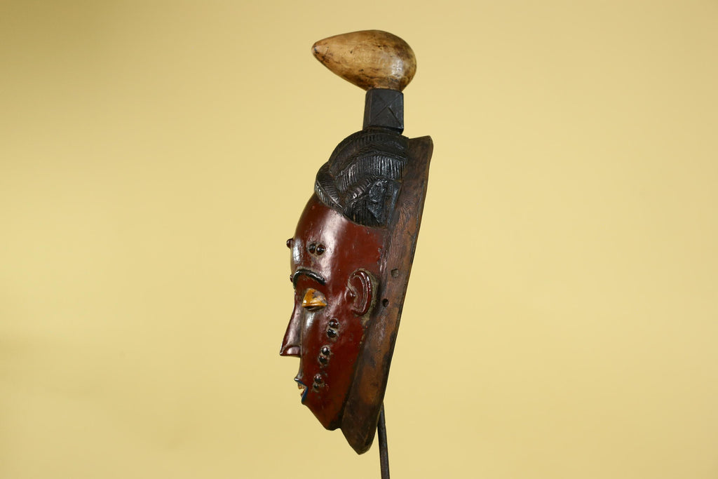 African Wooden Mask with Scarification – Baule Tribal Wall Art-G6162