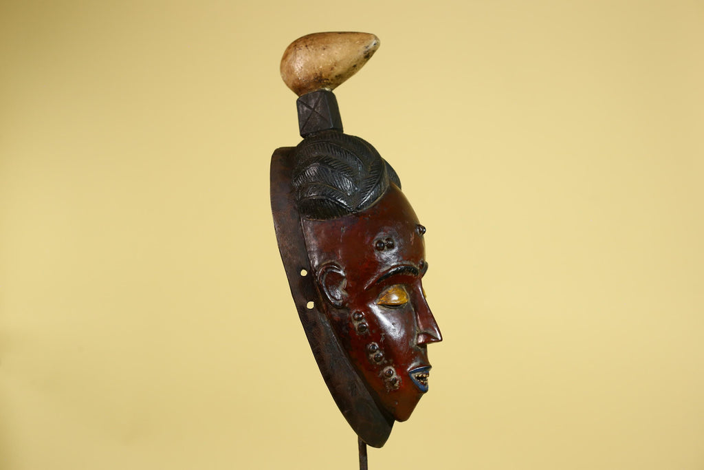 African Wooden Mask with Scarification – Baule Tribal Wall Art-G6162