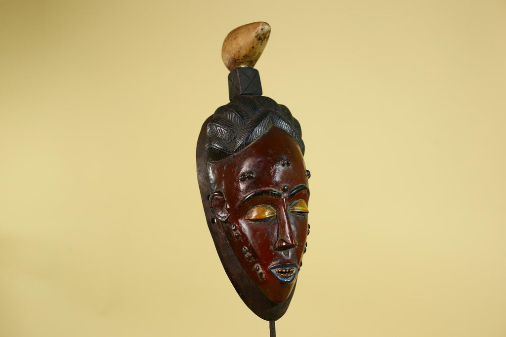 African Wooden Mask with Scarification – Baule Tribal Wall Art-G6162