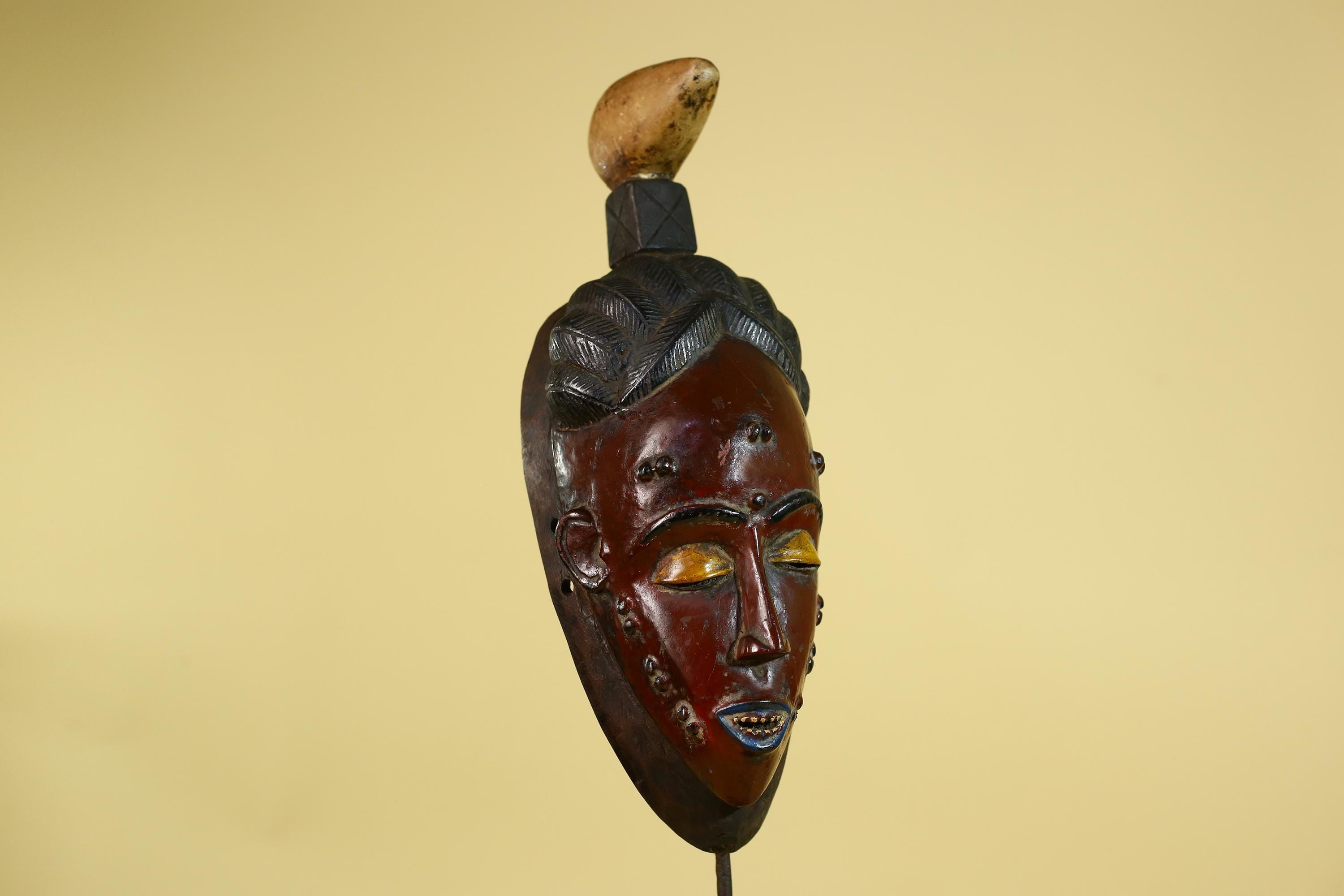 African Wooden Mask with Scarification – Baule Tribal Wall Art-G6162
