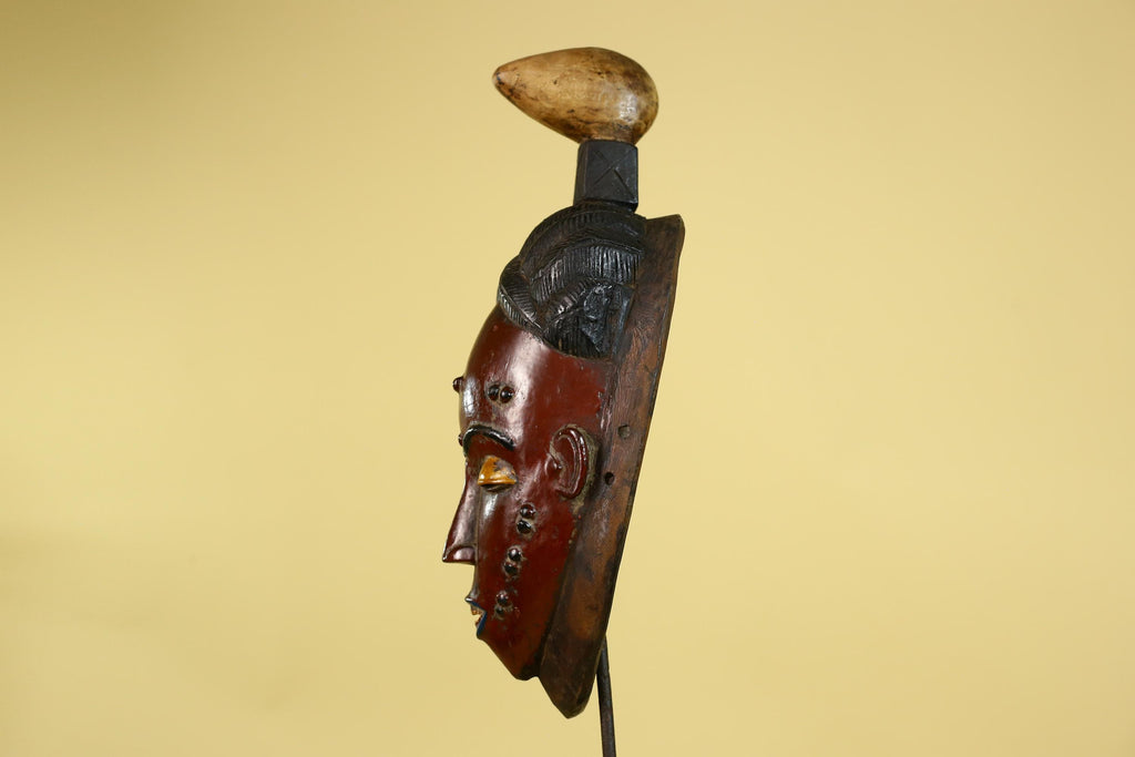 African Wooden Mask with Scarification – Baule Tribal Wall Art-G6162