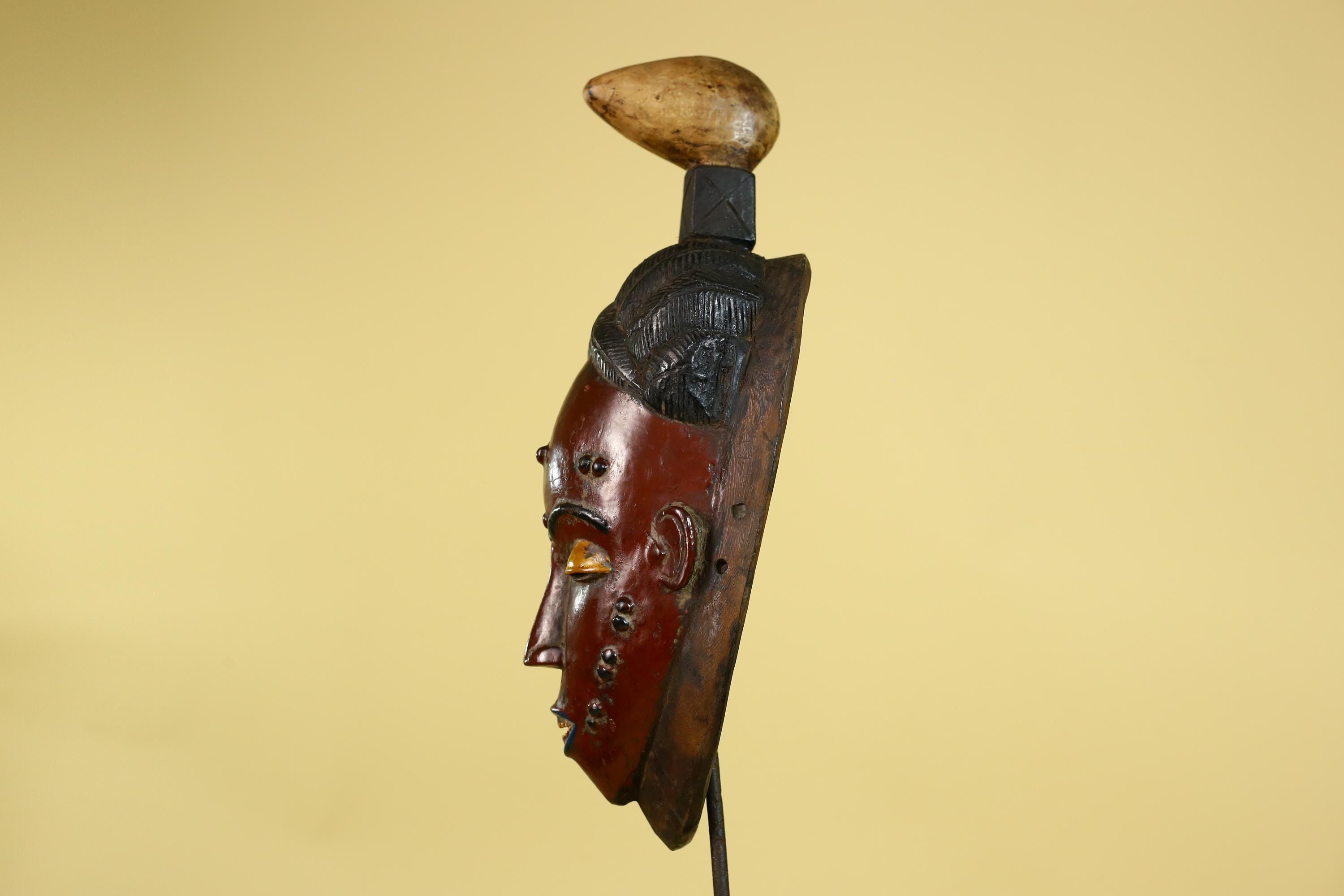 African Wooden Mask with Scarification – Baule Tribal Wall Art-G6162